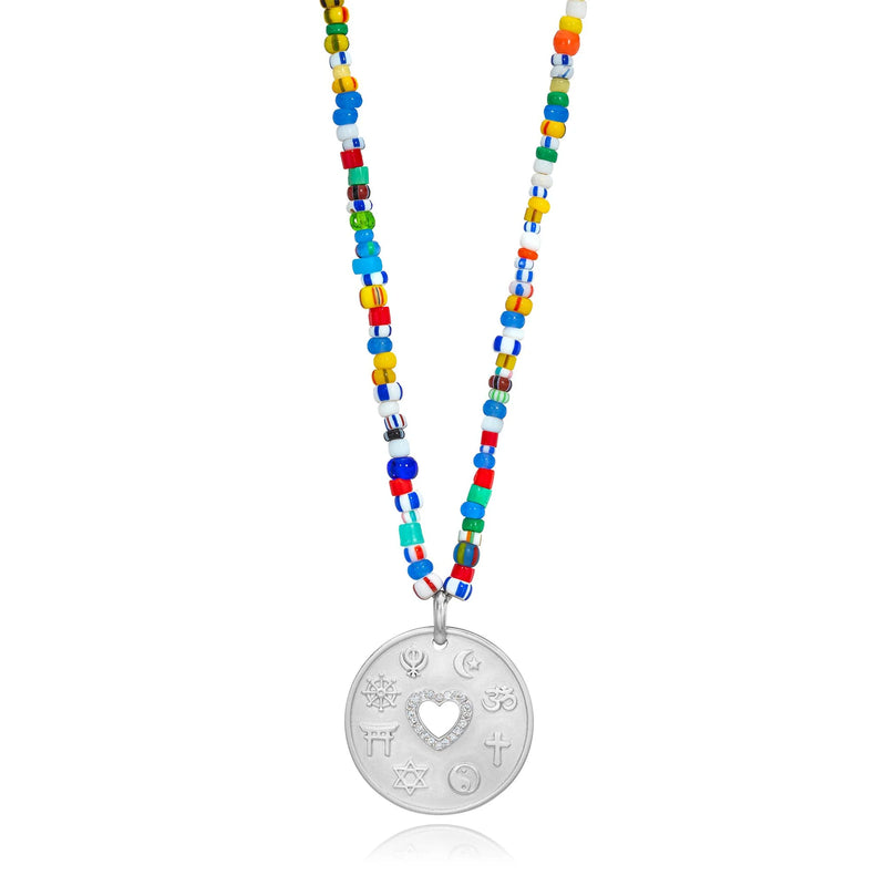 AARON BASHA LOVE IS MY RELIGION SILVER ON COLORFUL BEADED CHAIN