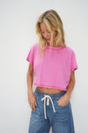 LNA LENI CROPPED TEE IN BRIGHT PINK