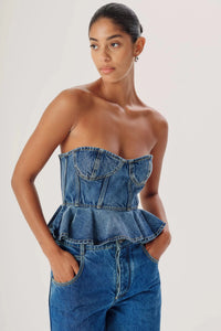 RONNY KOBO DALLAS DENIM TOP IN MEDIUM WASH