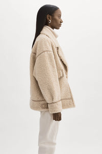 LA MARQUE BADU OVERSIZED FAUX SHEARLING JACKET IN BEIGE