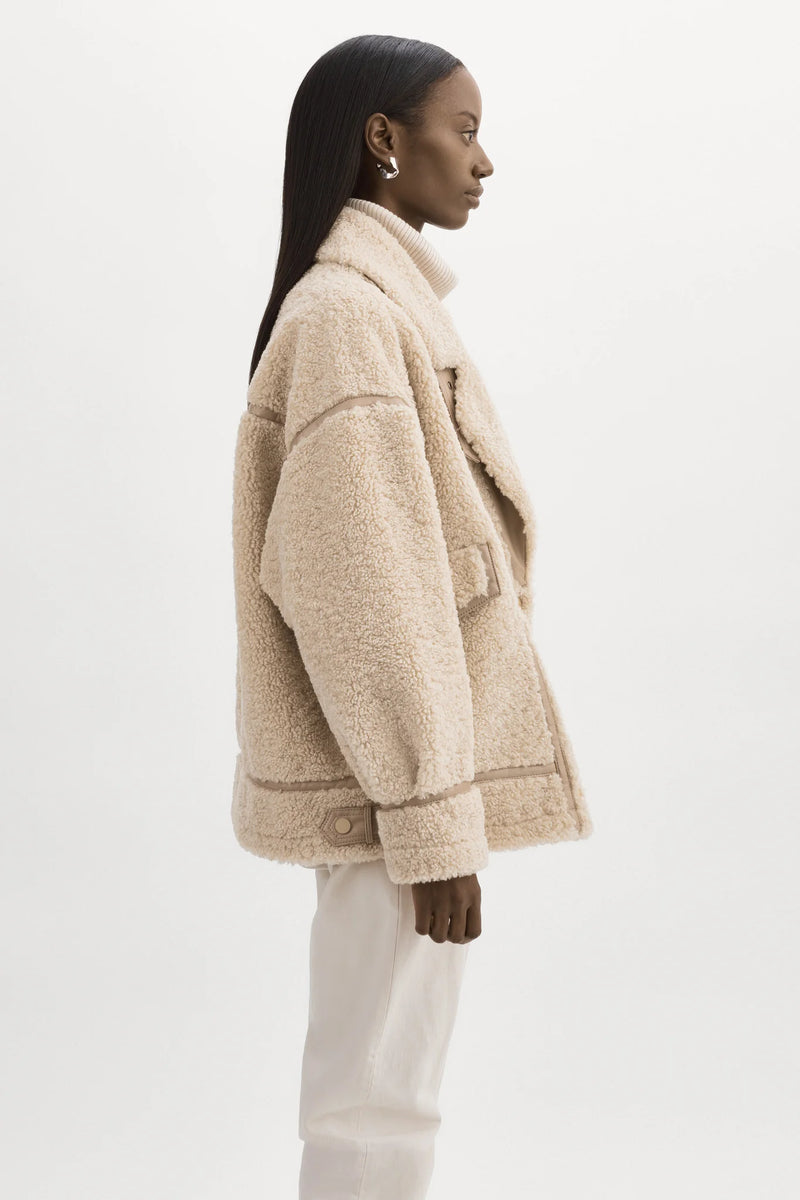 LA MARQUE BADU OVERSIZED FAUX SHEARLING JACKET IN BEIGE