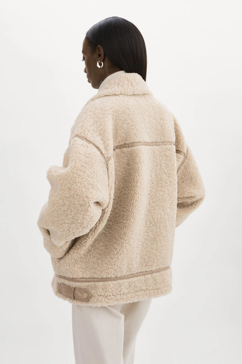 LA MARQUE BADU OVERSIZED FAUX SHEARLING JACKET IN BEIGE