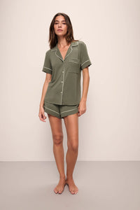 EBERJEY GISELE RELAXED SHORT PAJAMA SET IN MOSS/IVORY