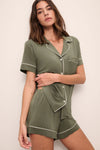 EBERJEY GISELE RELAXED SHORT PAJAMA SET IN MOSS/IVORY