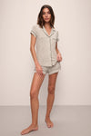 EBERJEY GISELE PRINTED SHORTIE PAJAMA SET IN SPARK IVORY/MOSS