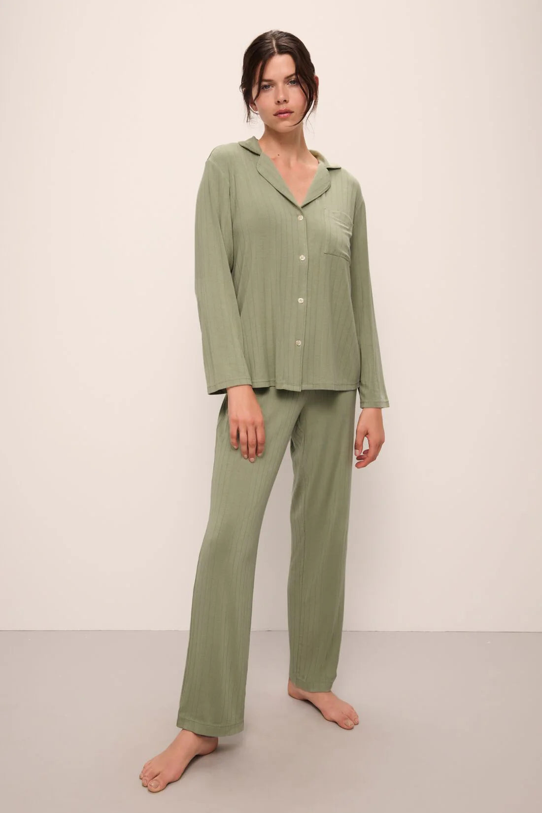 EBERJEY GISELE RIB LONG MODAL PAJAMA SET IN TEA