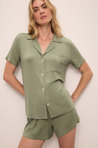 EBERJEY GISELE RIB RELAXED SHORT PAJAMA SET IN TEA