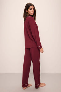 EBERJEY GISELE LONG PAJAMA SET IN CABERNET/IVORY