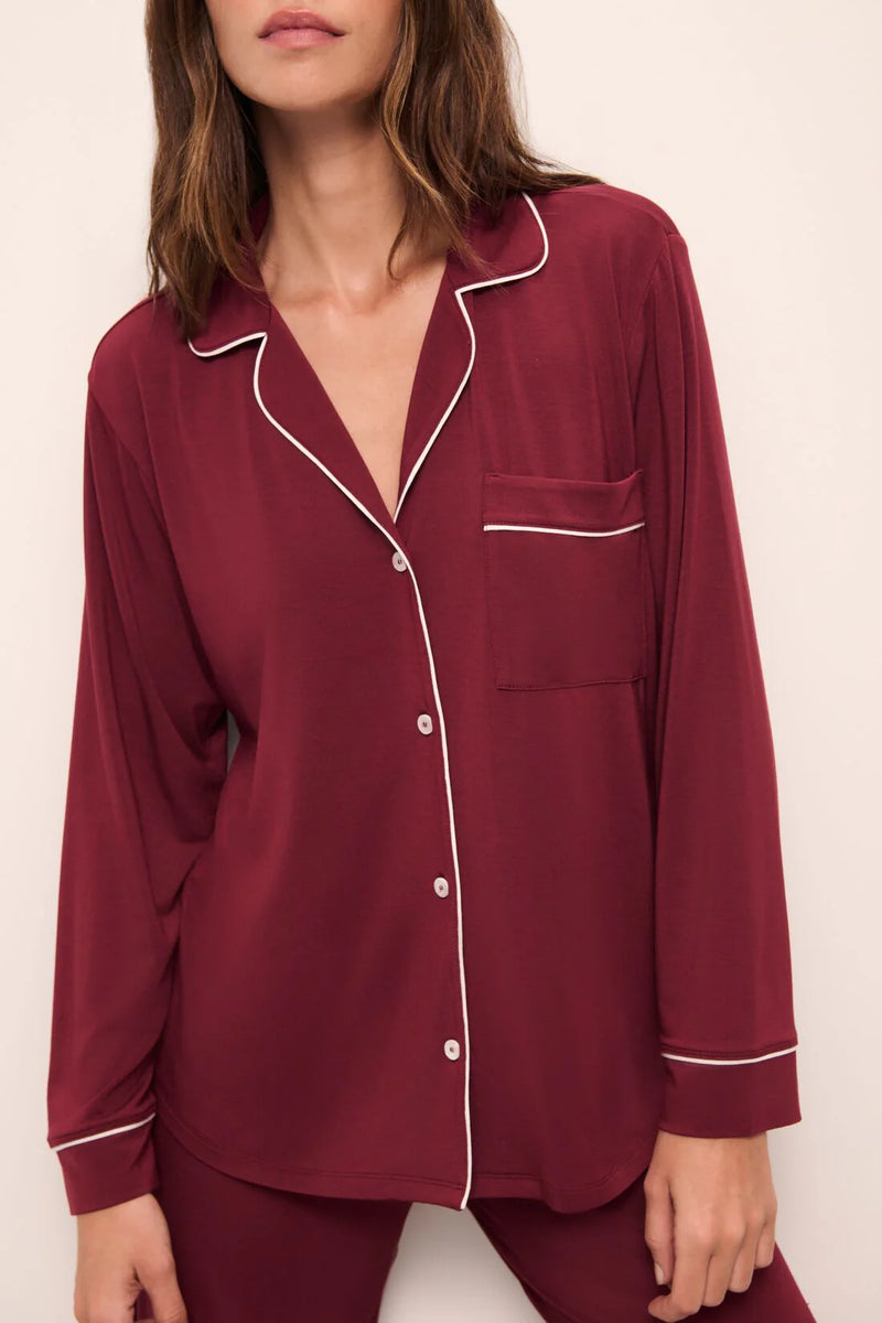 EBERJEY GISELE LONG PAJAMA SET IN CABERNET/IVORY