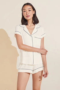 EBERJEY GISELE THE SHORTIE PAJAMA SET IN PURE IVORY/ NAVY