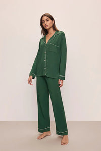 EBERJEY GISELE LONG PAJAMA SET IN FOREST GREEN/ IVORY