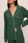 EBERJEY GISELE LONG PAJAMA SET IN FOREST GREEN/ IVORY