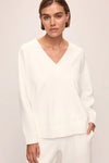 EBERJEY RECYCLED BOUCLE V-NECK SWEATER IN IVORY