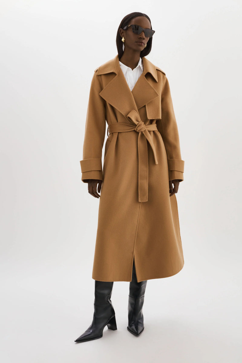 LA MARQUE MARGARET WOOL TRENCH COAT IN CAMEL