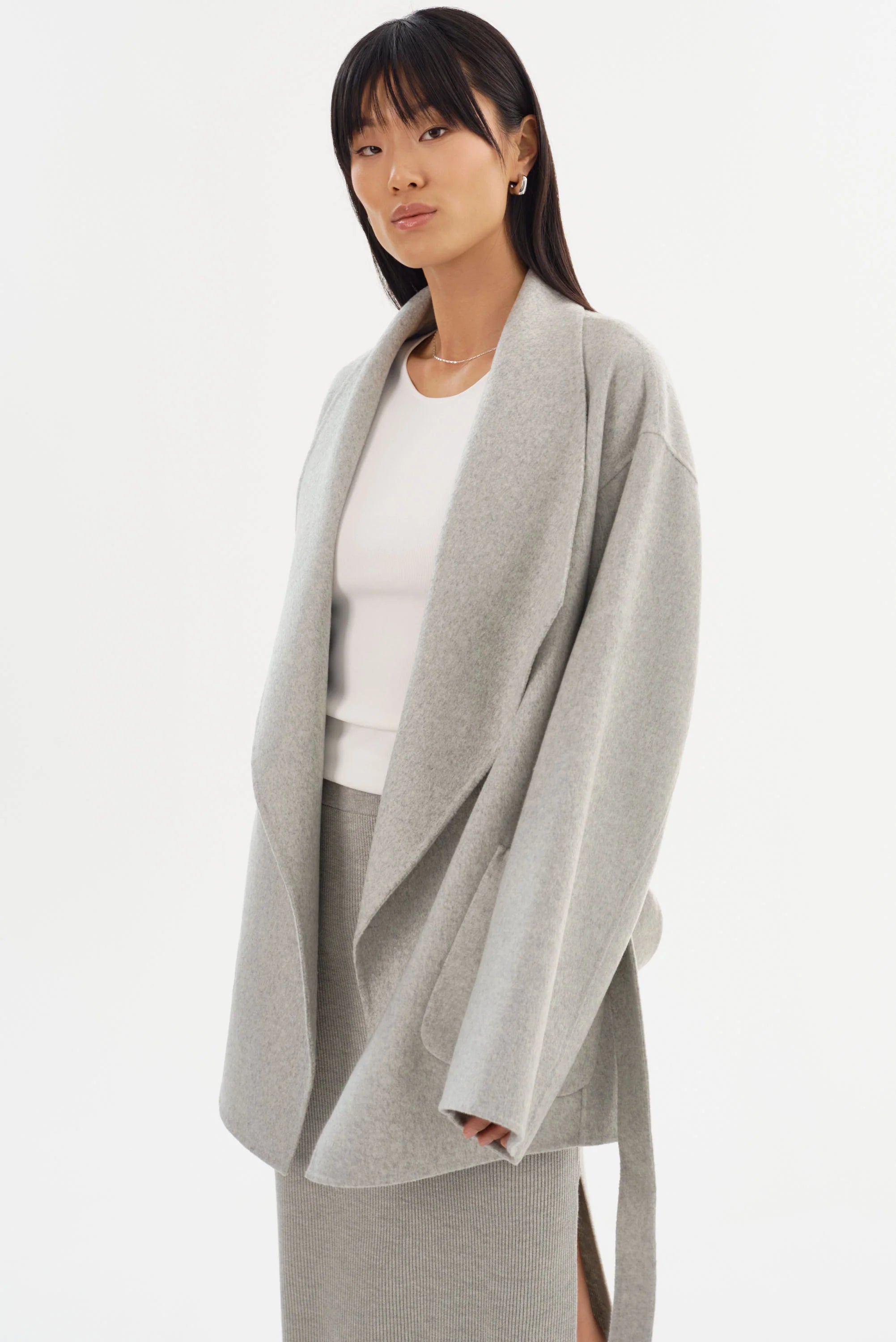 LA MARQUE MEKIA DOUBLE FACE WOOL COAT IN LIGHT GREY