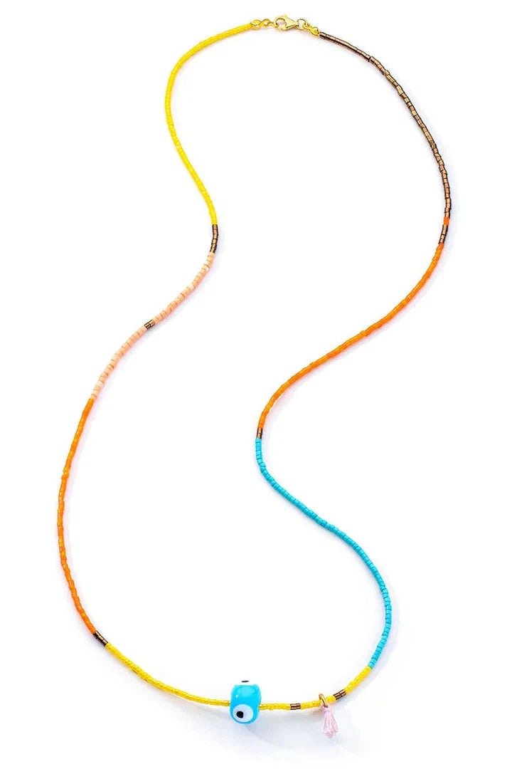 AARON BASHA MILA BEADED NECKLACE WITH PINK TASSEL
