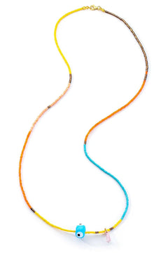 AARON BASHA MILA BEADED NECKLACE WITH PINK TASSEL