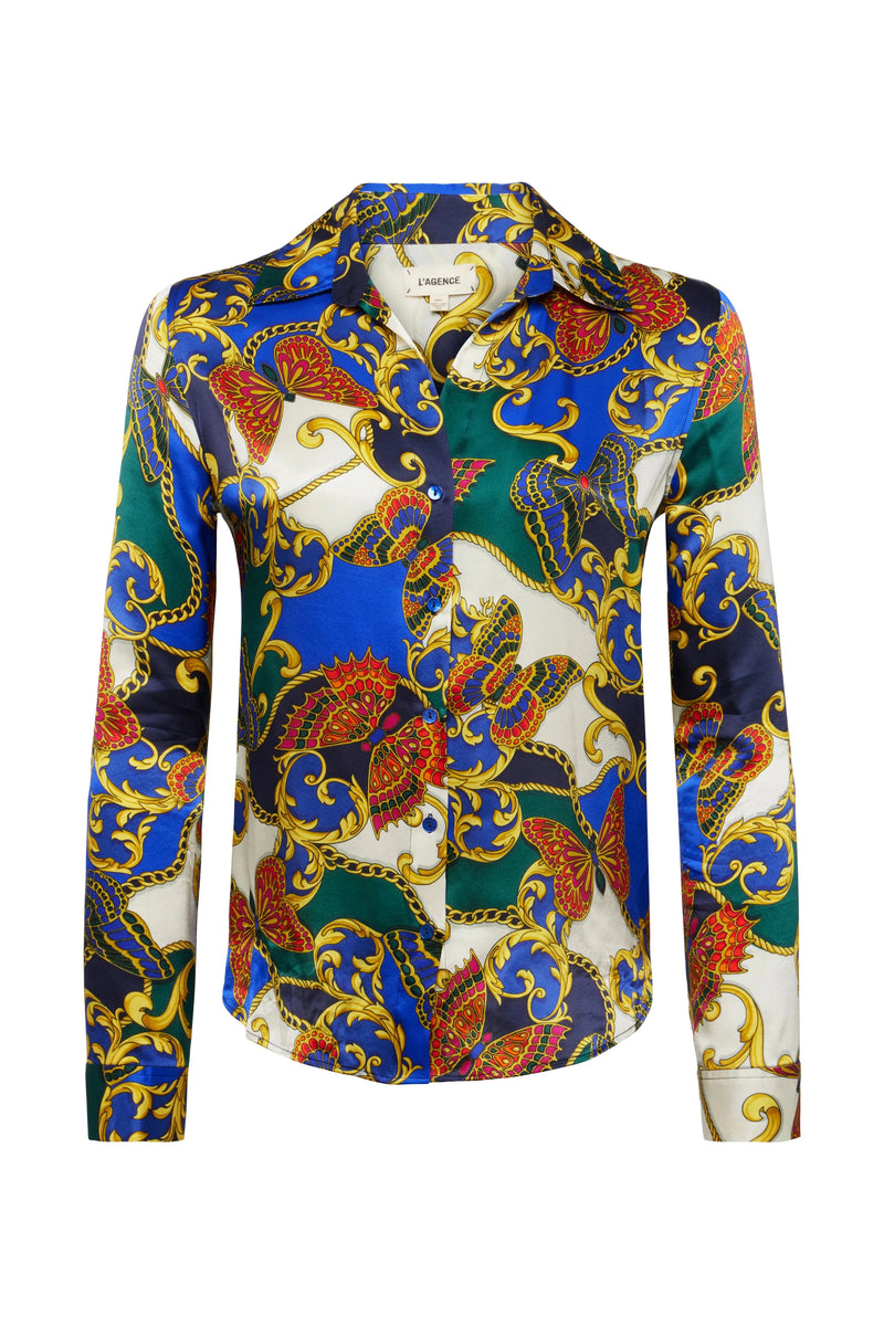 L'AGENCE TYLER LONG SLEEVE BLOUSE IN MULTI BUTTERFLY CHAIN