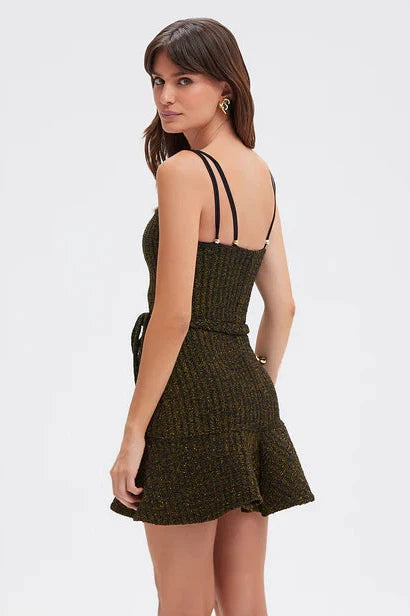 PATBO METALLIC KNIT MINI DRESS IN BLACK