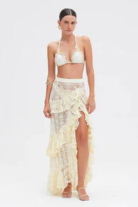 PATBO PINE LACE BEACH SKIRT IN OFF WHITE