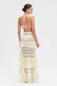 PATBO PINE LACE BEACH SKIRT IN OFF WHITE