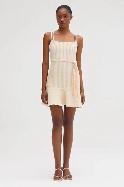 PATBO METALLIC KNIT MINI DRESS IN OFF WHITE