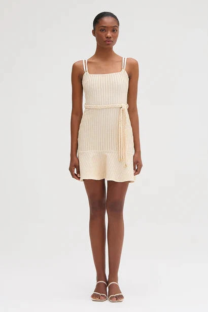 PATBO METALLIC KNIT MINI DRESS IN OFF WHITE