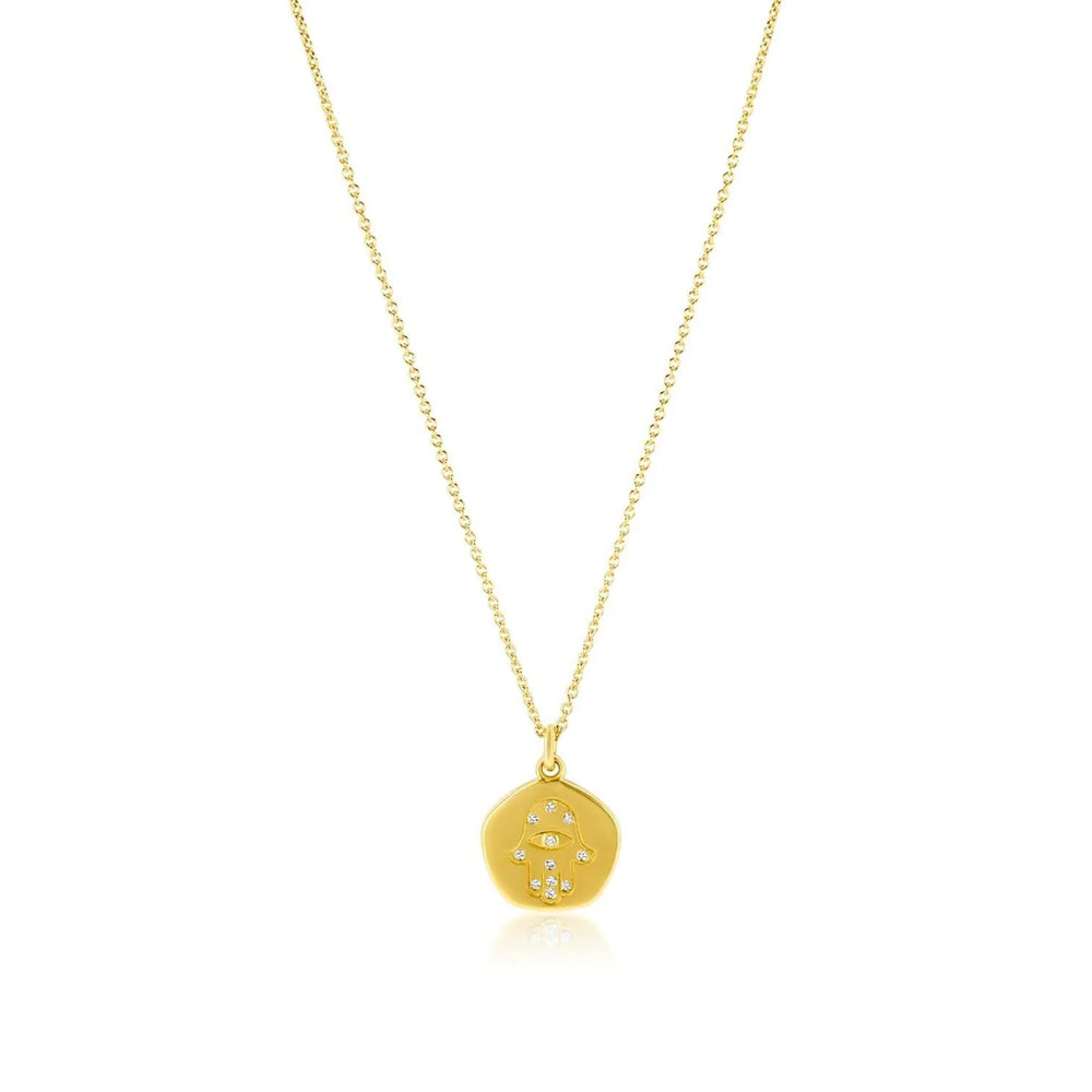 GOLD DIAMOND HAMSA TOKEN NECKLACE