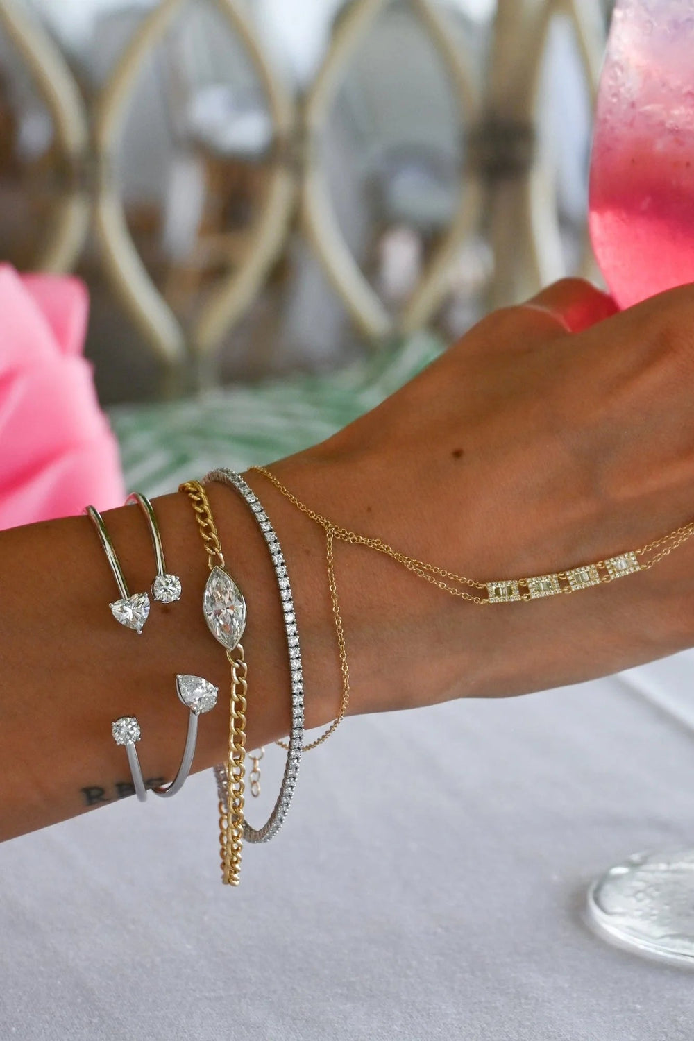 LAB GROWN ROUND AND PEAR DIAMOND BANGLE