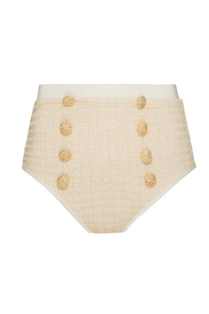 PATBO METALLIC HIGH WAIST BIKINI BOTTOM IN OFF WHITE