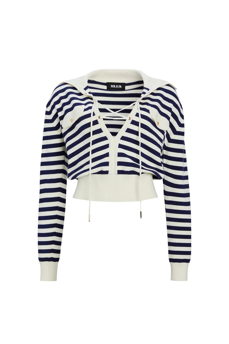 SER.O.YA ROSE STRIPED TOP IN CREAM/NAVY-TOPS-SEROYA-Big Drop NYC