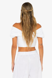 JUST BE QUEEN ROSE CROP TOP IN WHITE