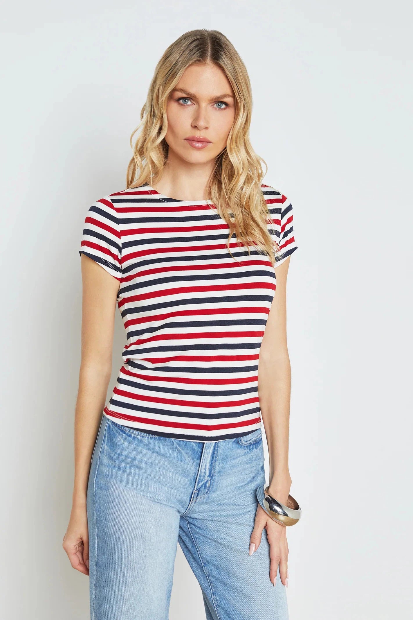 L'AGENCE RESSI FITTED TEE IN RED/NAVY/WHITE STRIPE