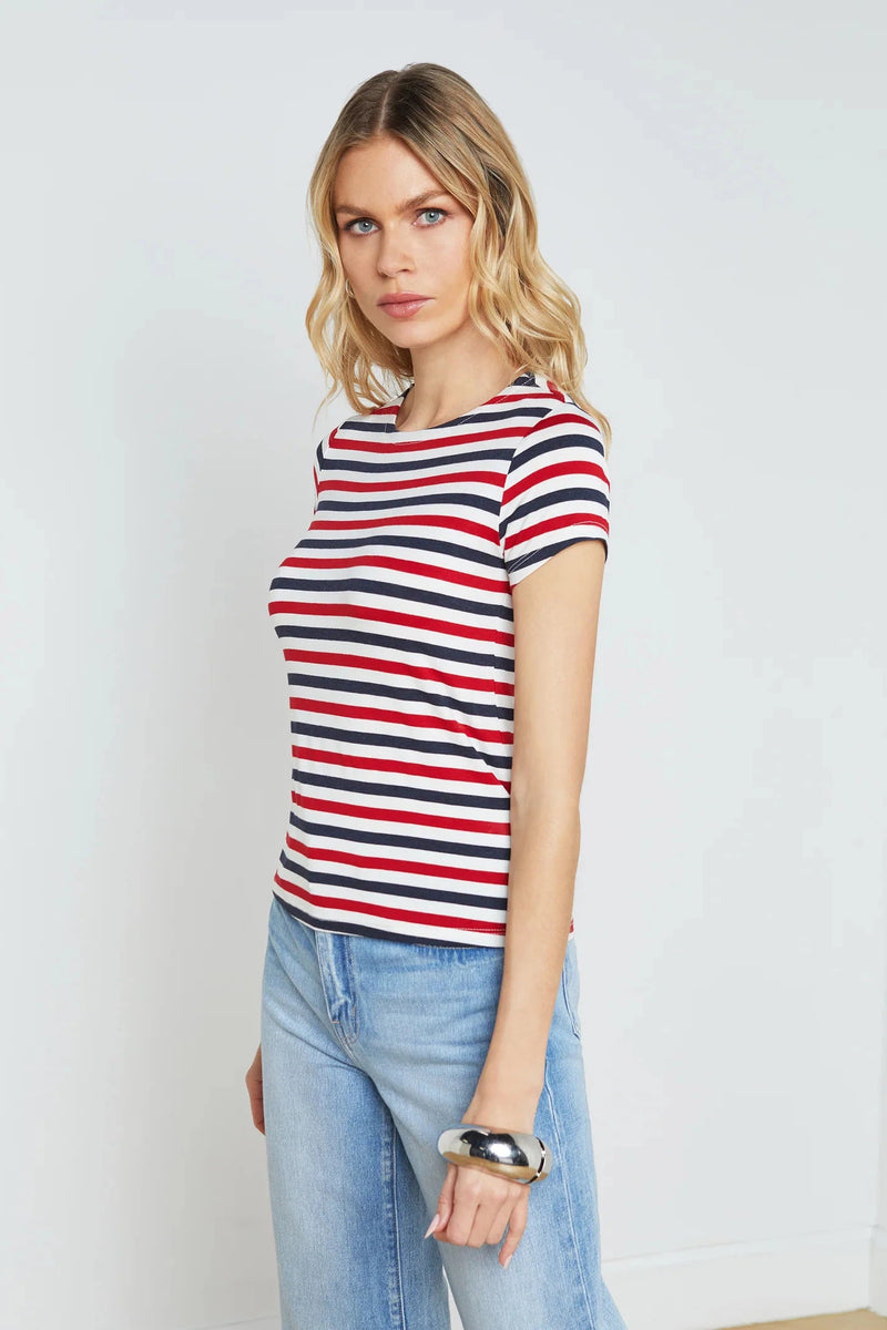 L'AGENCE RESSI FITTED TEE IN RED/NAVY/WHITE STRIPE