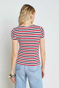 L'AGENCE RESSI FITTED TEE IN RED/NAVY/WHITE STRIPE