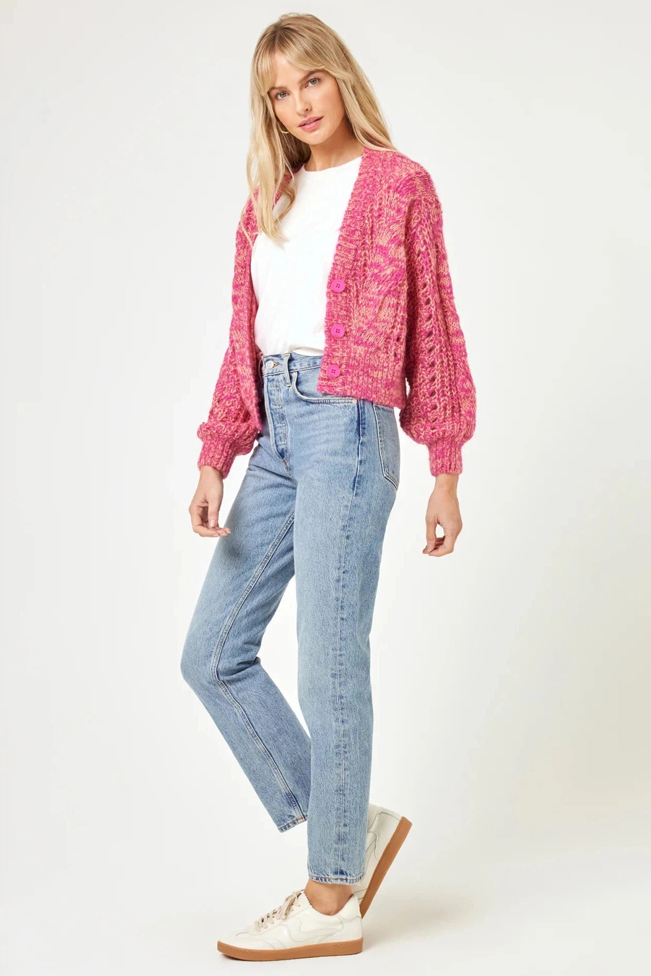 LSPACE STRAWBERRY FIELDS CARDIGAN IN STRAWBERRY MARL