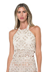 JBQ THE LABEL SIRI CROCHET HALTER TOP IN TAUPE