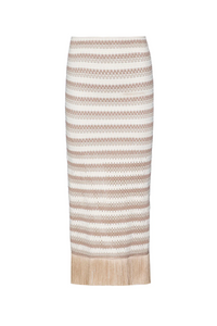 PATBO STRIPED CROCHET FRINGE TRIM MAXI SKIRT IN NATURAL