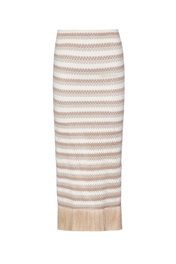 PATBO STRIPED CROCHET FRINGE TRIM MAXI SKIRT IN NATURAL