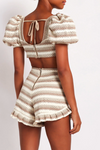 PATBO STRIPED CROCHET PUFF SLEEVE TOP IN NATURAL