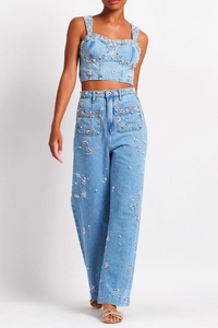 PATBO HAND BEADED JEANS IN DENIM