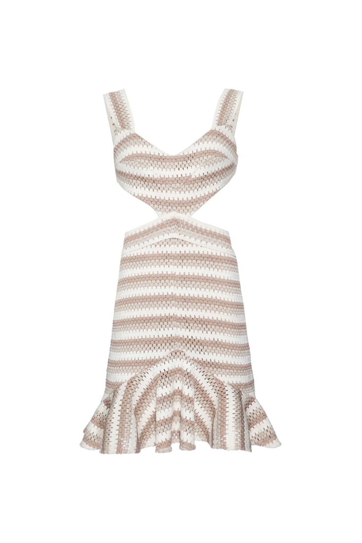 PATBO STRIPED CROCHET MINI DRESS IN NATURAL