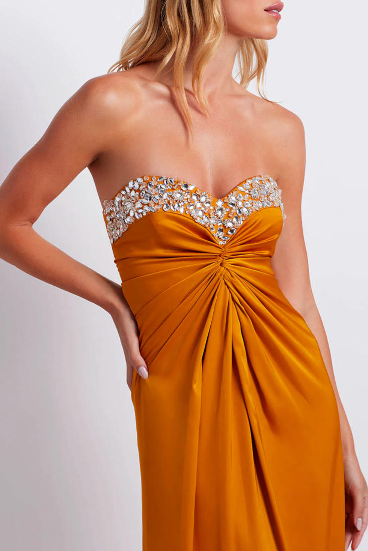 HAND BEADED STRAPLESS GOWN