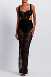 PATBO LACE BUSTIER MAXI DRESS IN BLACK