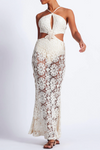 PATBO EMBROIDERED CROCHET HALTERNECK DRESS IN WHEAT