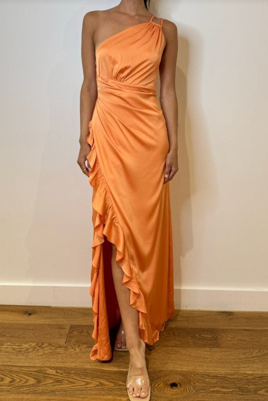 PATBO SATIN SUNSET ONE SHOULDER DRESS IN ORANGE