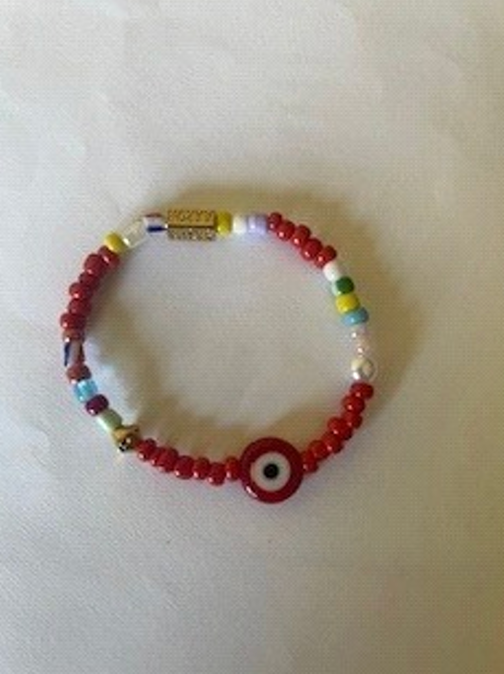 RED BEADED STRETCH BRACELET