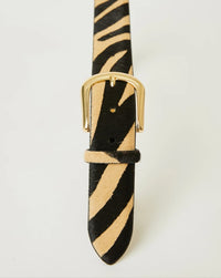 B-LOW THE BELT KENNEDY CALF-HAIR LEATHER BELT IN ZEBRA GOLD