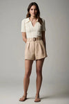 HEVRON DAISY KNIT POLO IN IVORY WHEAT STRIPE