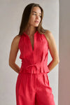 HEVRON SLOAN LINEN VEST IN BRIGHT RED